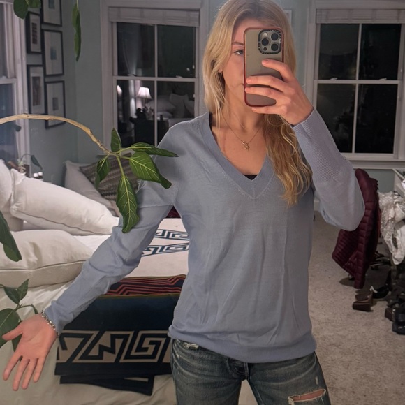 Women's V-Neck Sweater - Light Blue - Picture 2 of 2